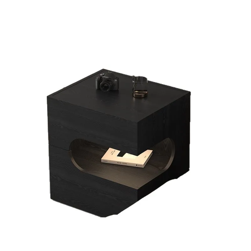 

Minimalist bedside table Italian creative bedside table Modern black household simple wood-based panel bedroom Living room