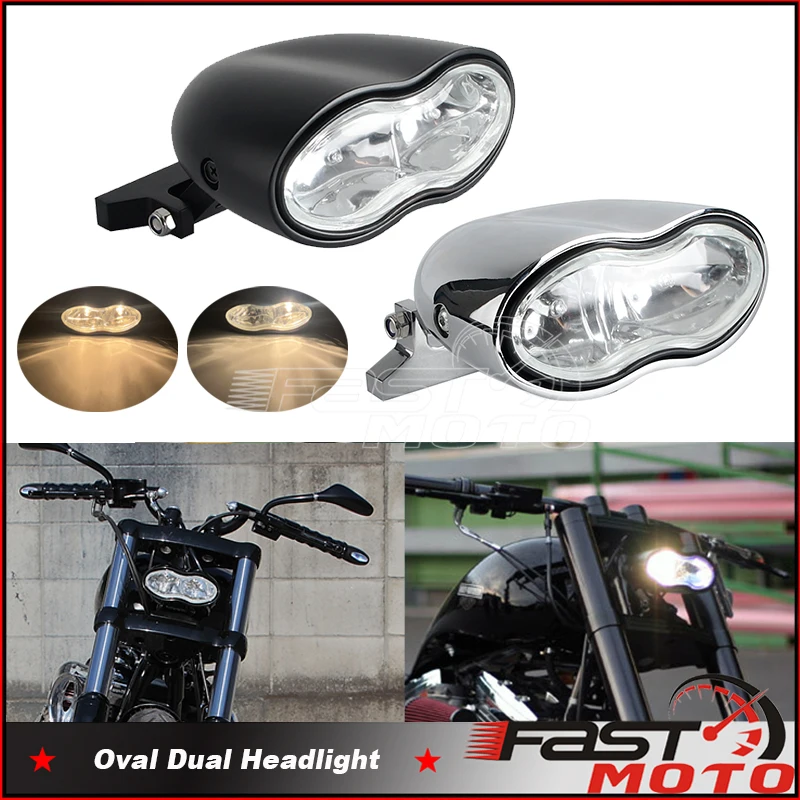 

Овальные фары для мотоцикла, двойные лампы для Harley Softail Dyna Cafe Racer Chopper Bobber V-ROD VROD, фары на заказ