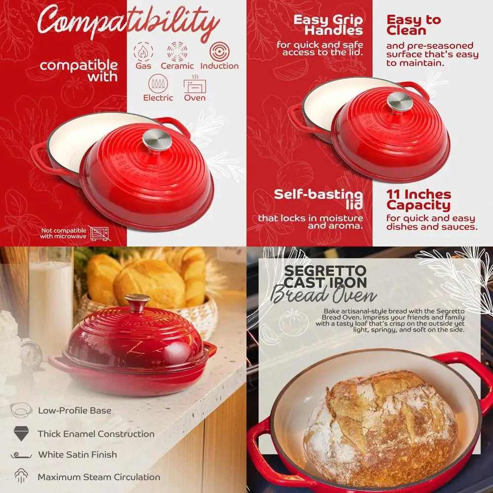 

Red 11 Cast Iron Sourdough Bread Pan with Lid, No Seasoning Required, Perfect for Dutch Oven Baking