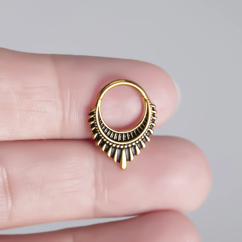 Doearko1pc Tribal Crescent Septum Nose Ring Vintage Sunburst Cuff Nose Hoop Hypoallergenic 316 Stainless Steel Ethnic Jewelry view 3
