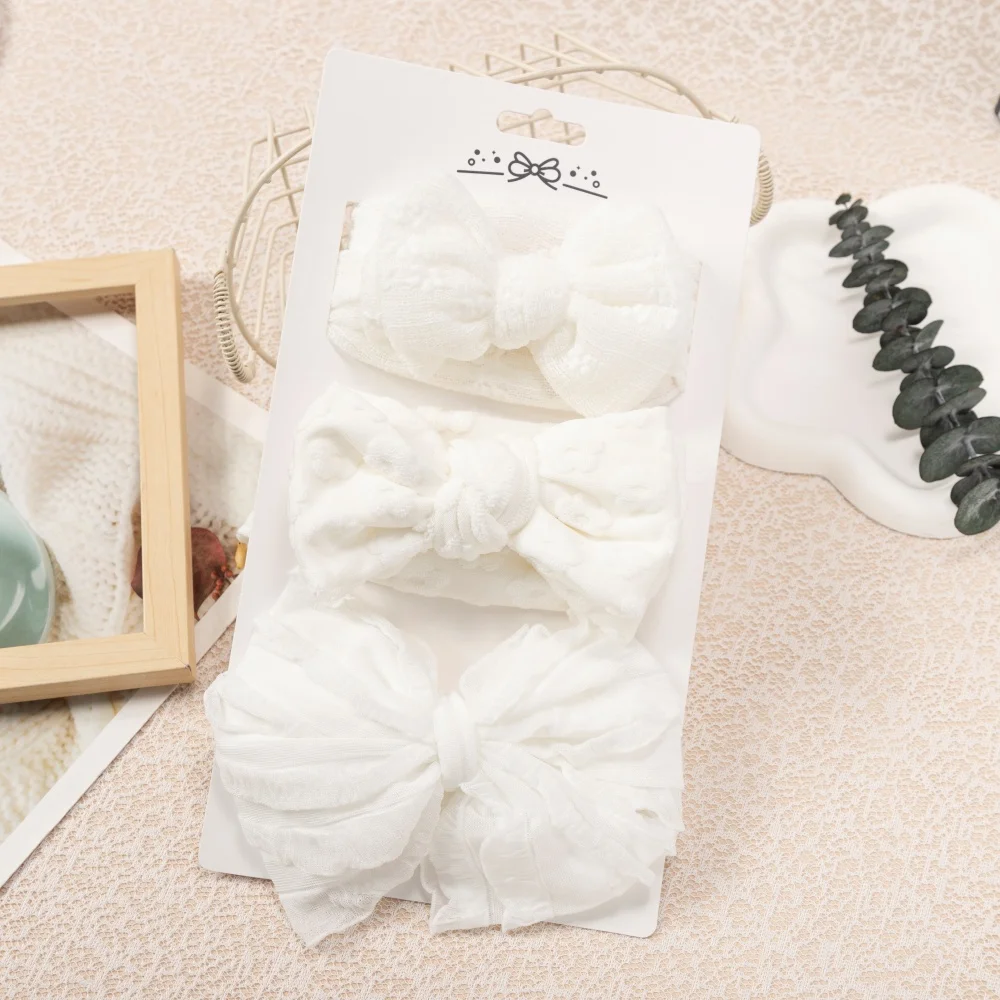 

3pcs/Set White Baby Bows Headbands Elastic Nylon Hairbands for Newborn Girls Children Turban Lovely Infant Hair Accessories