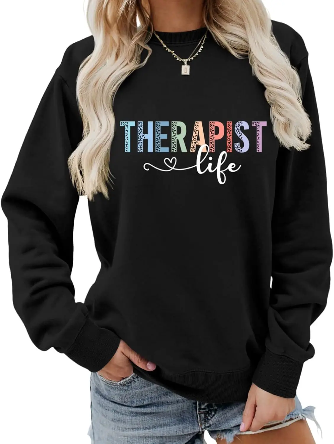 

Therapist Life Sweatshirt Occupational Respiratory Therapist Sweater Women Casual Leopard Graphic Pullover Tops