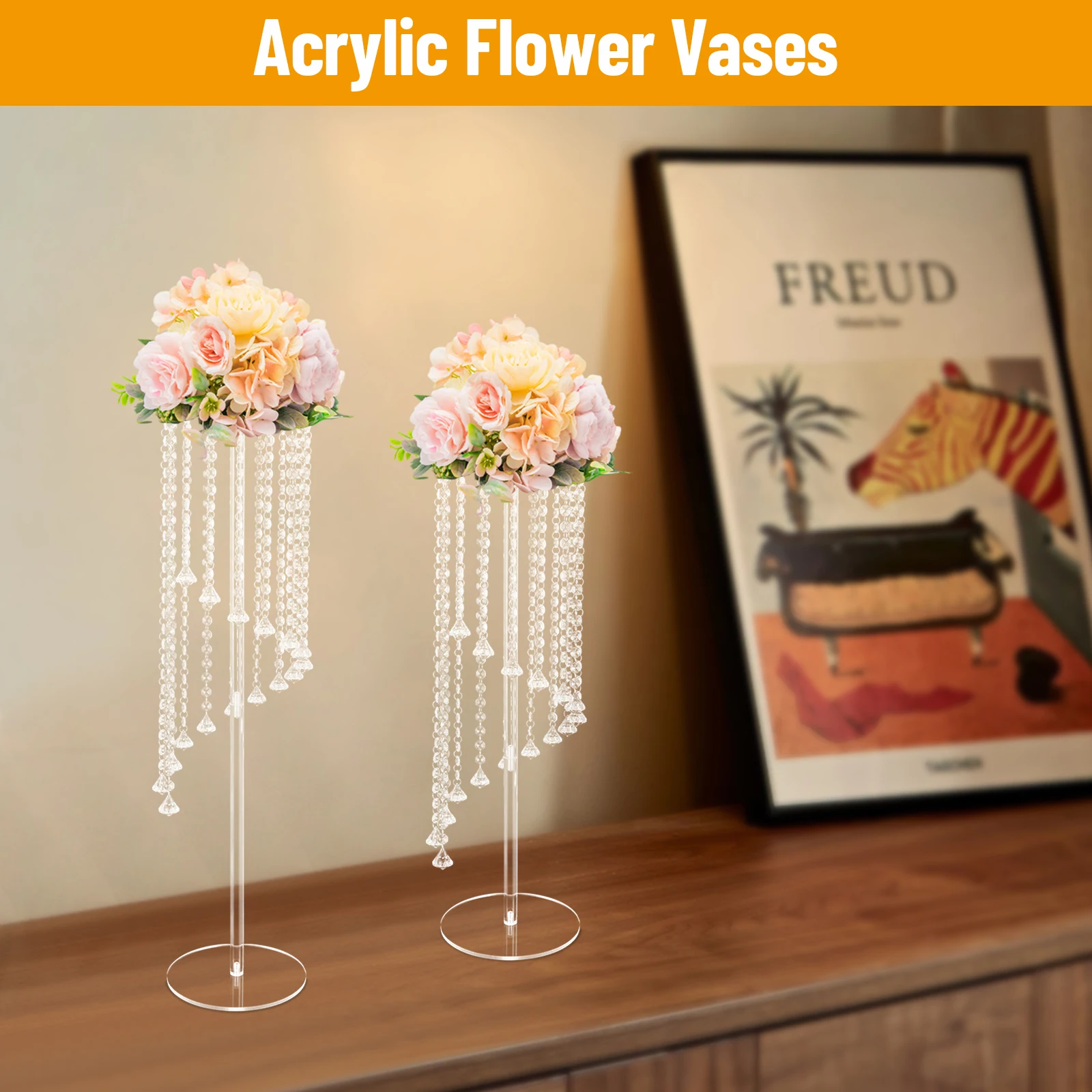 2Pcs Flower Vase Column Flower Stand Tall Vases for Wedding Party Centerpieces