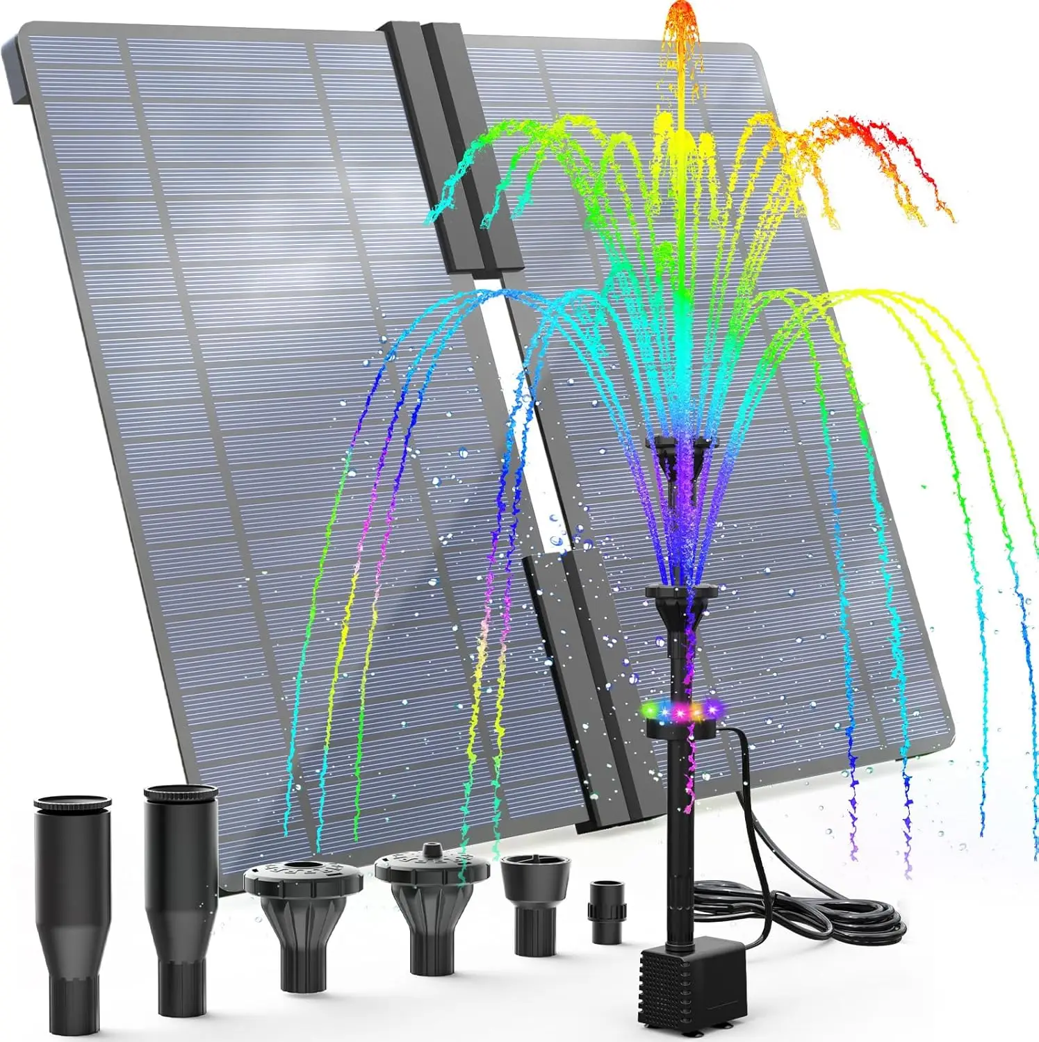 20W Solar Fountain Pump with Built-in Battery & 12 LED Lights, DIY Water Feature for Garden, Pond, Pool