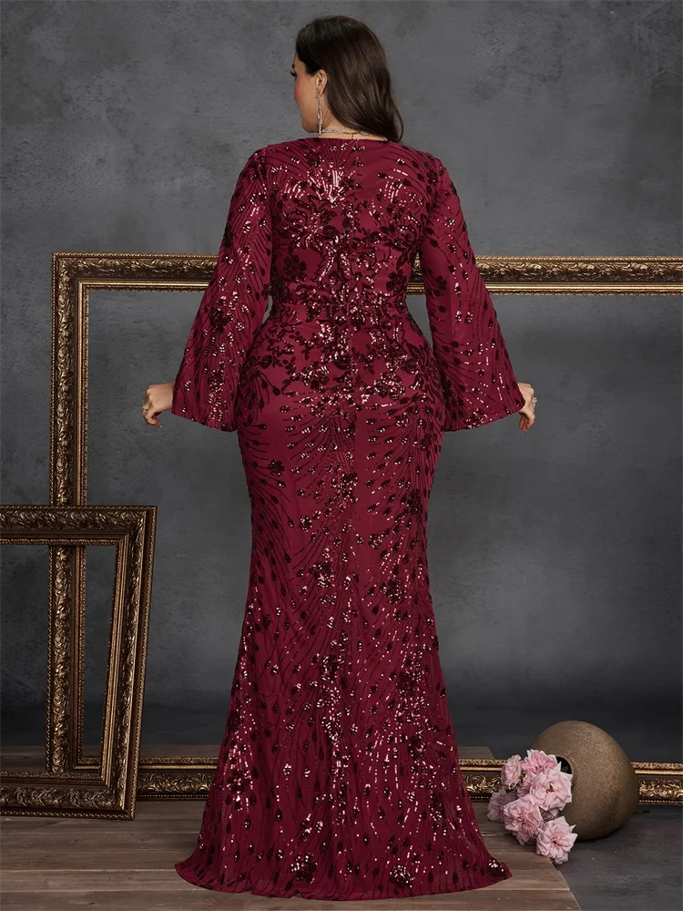 BLUEPLUM Plus Size Luxury Black Evening Dresses Women Long Sleeve Mermaid Formal Sequins Prom Wedding Party Cocktail Gowns image 2