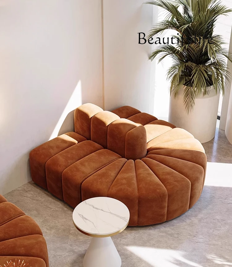 Sofá de tela de doble cara para zona de estar, asiento de tarjeta para tienda de té de la leche, salón de belleza, ocio, color crema francés