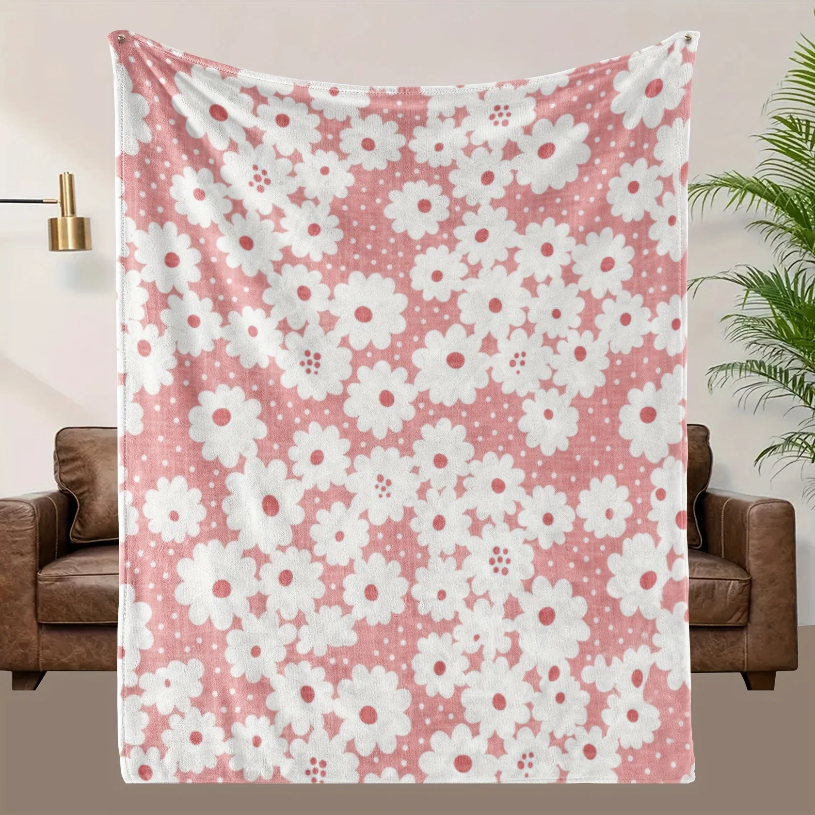 

1 шт. Уютный розовый плед с цветочным принтом, изготовлен из полиэстера, можно стирать в машине, подходит для декора спальни и гостиной.