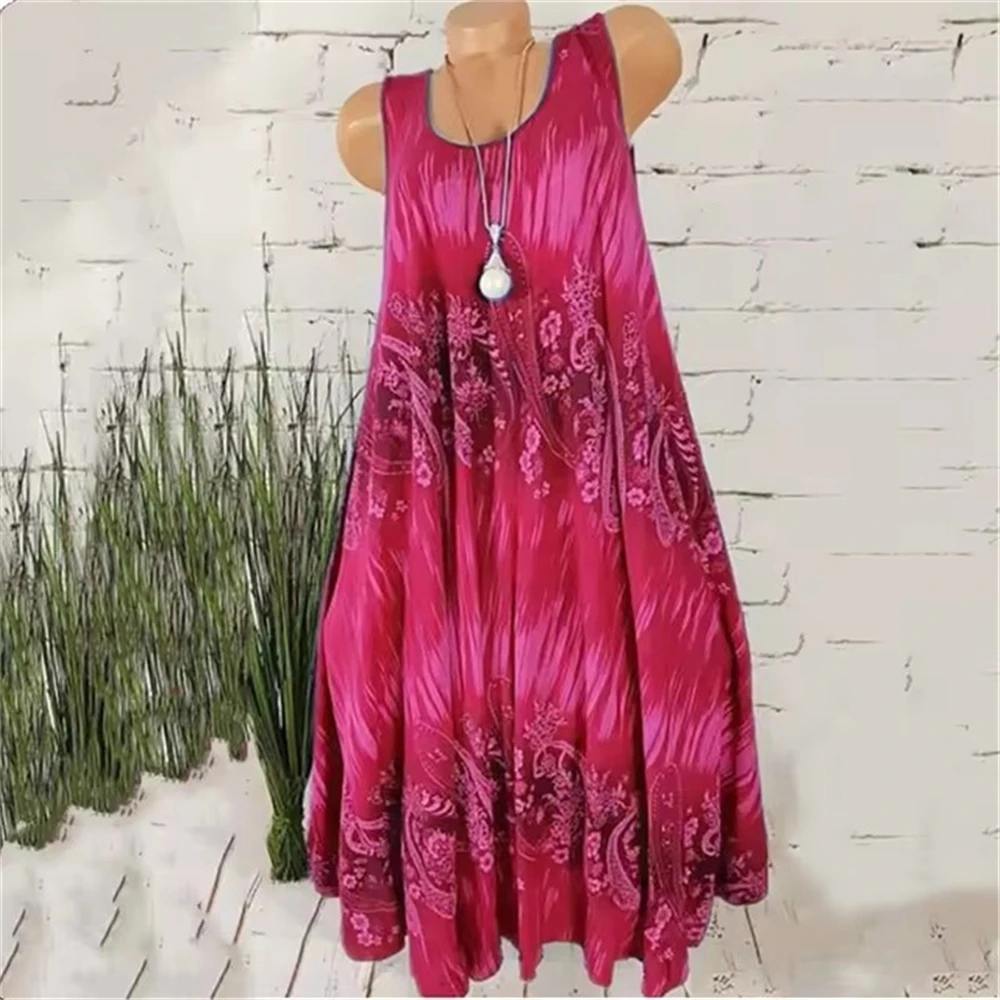 Modisches Batik-Muster Damen-Minikleid Sommer Ärmellos 3D-Druck Vintage-Stil Damenkleid 3XL Übergröße Freizeitkleid