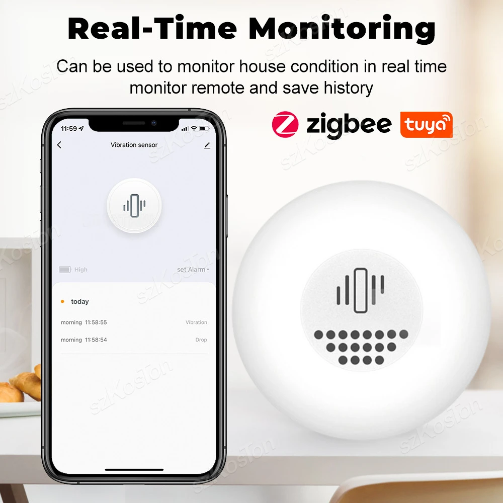 Tuya Zigbee Smart Vibration Sensor Detection Smart Life APP Notification Real-Time Monitor Smart Home Security Protection System