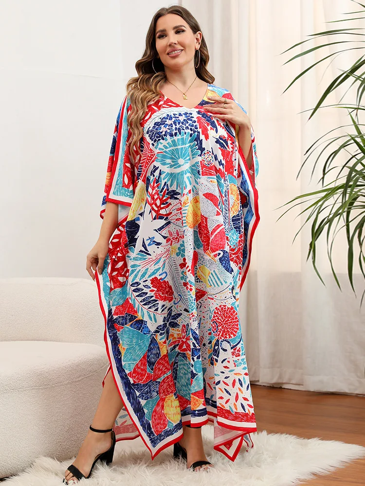 Bohemian Beach Dresses for Women Printed Kaftans Bikini Cover Ups Maxi Robe Holiday Bathing Suits Factory Supply Dropshipping