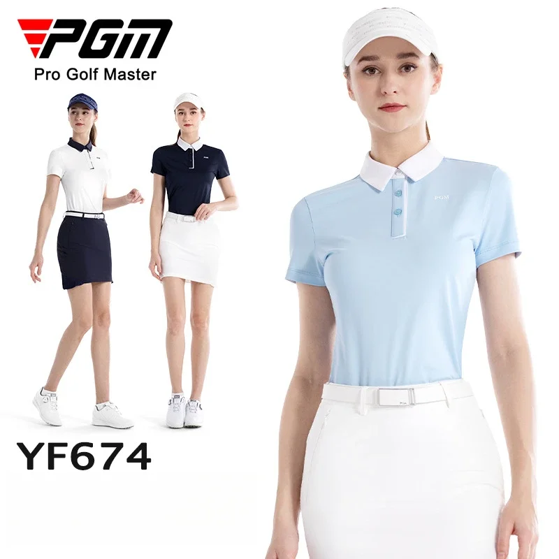 PGM Women's Golf Summer T-shirt Breathable and Slimming Short Sleeve Top Collar Polo Shirt Clothing YF674