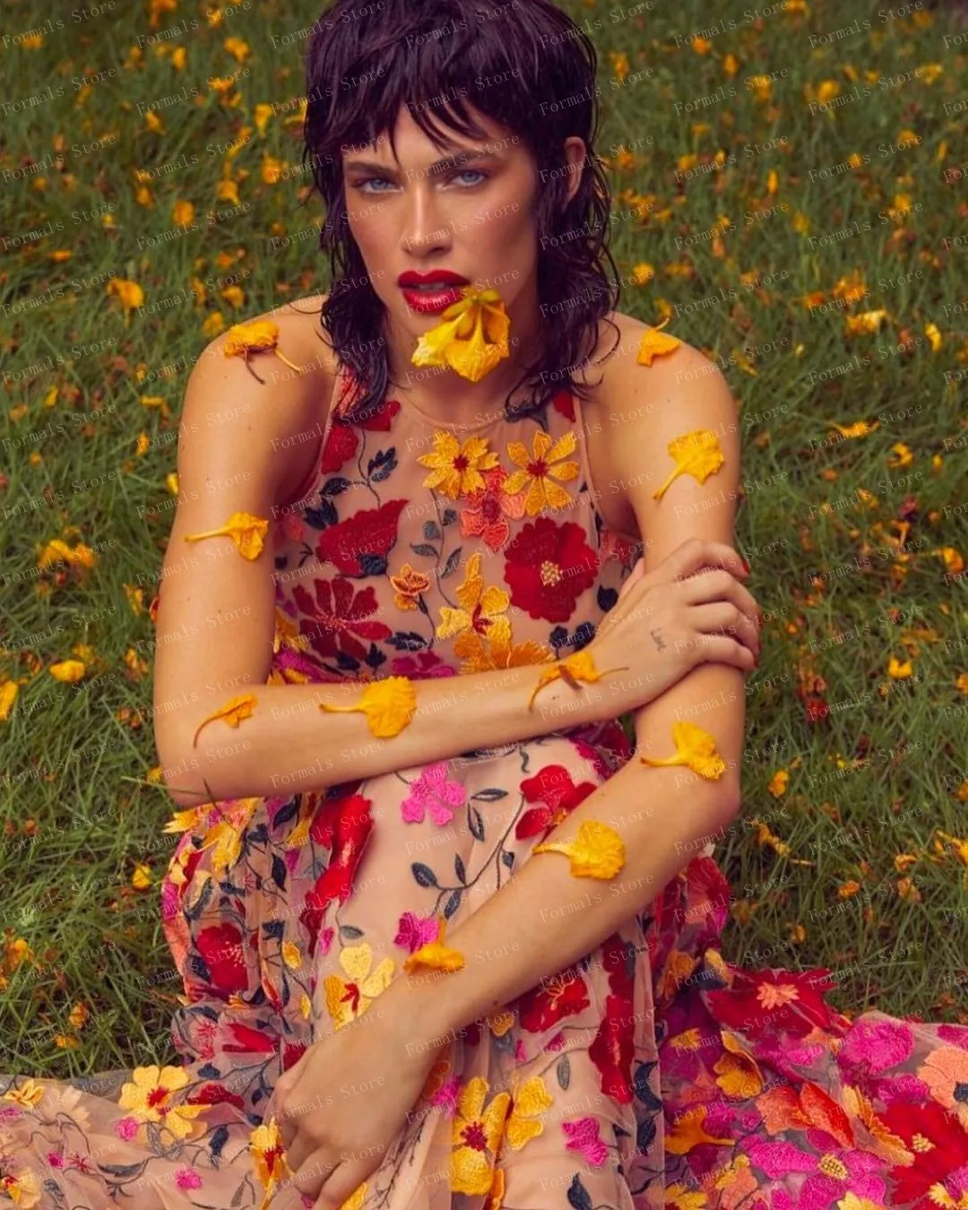 Vestido de noche con bordado colorido para mujer, ropa sin mangas, transparente, hasta el suelo, hecho a medida