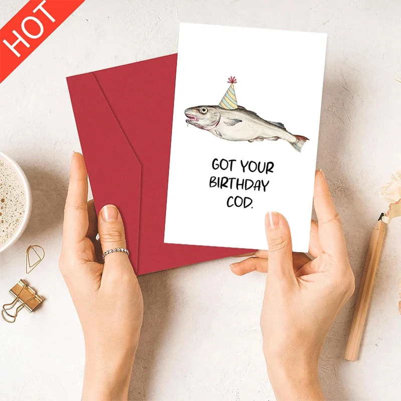 

Birthday Card Funny Cod Pun Greeting Card Hilarious Fish Themed Birthday Greeting Card for Friends Family