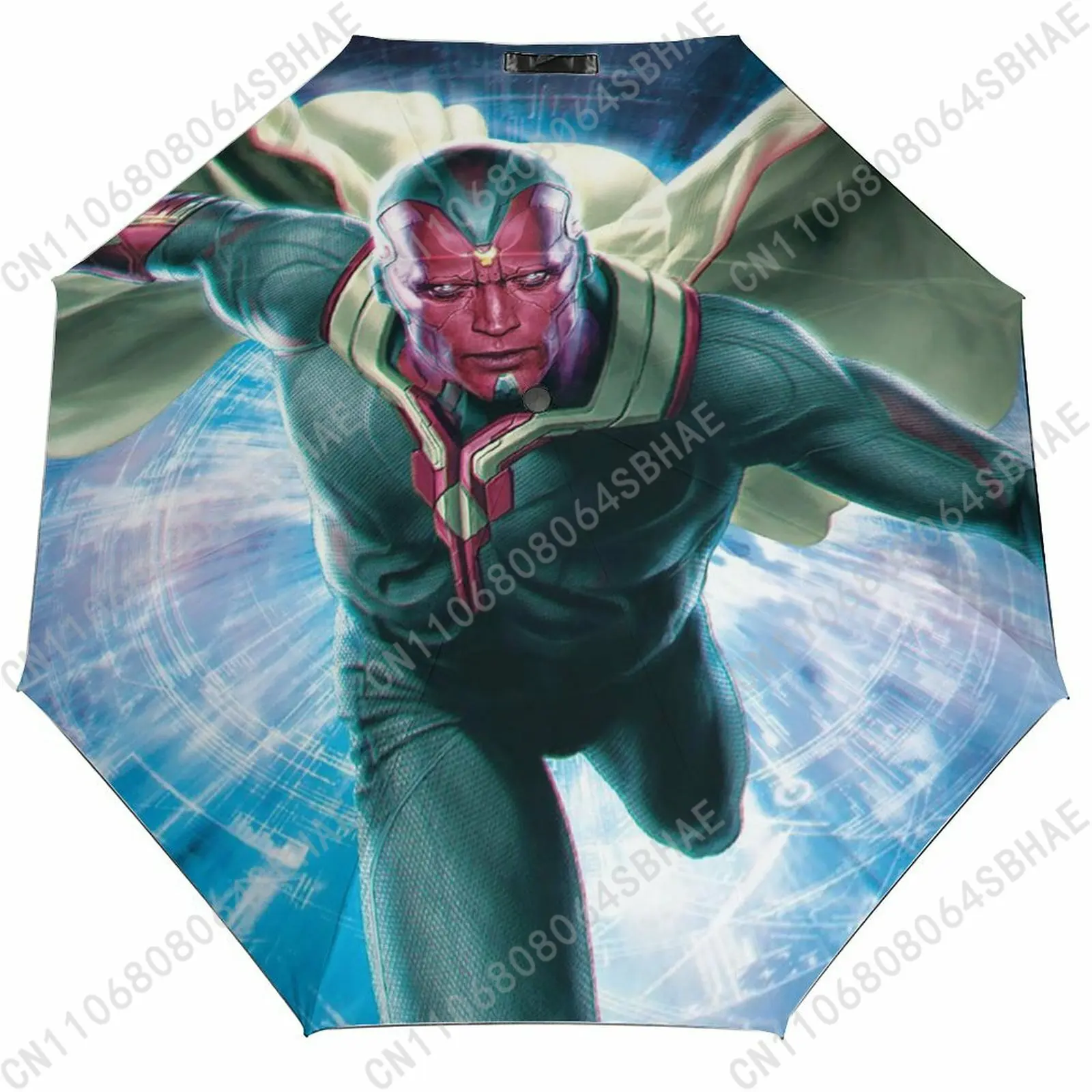 

Marvel Vision Automatic Foldable Umbrella One Button Umbrella with Black Coating Umbrella with Matching Pouch Cosplay