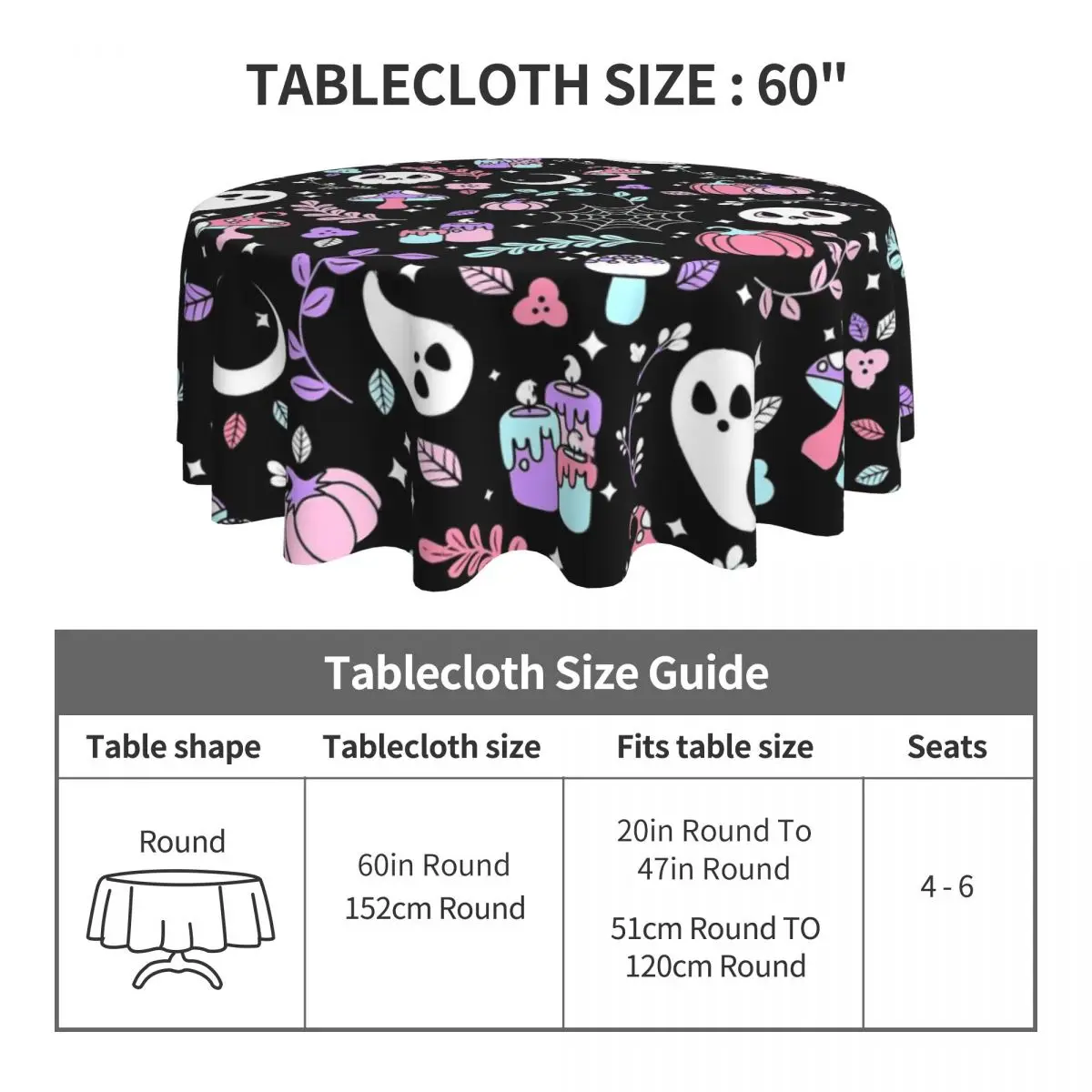 Happy Haunts Tablecloth Halloween Ghost Protection Round Table Cover Fashion Graphic Table Cloth For Living Room Dining