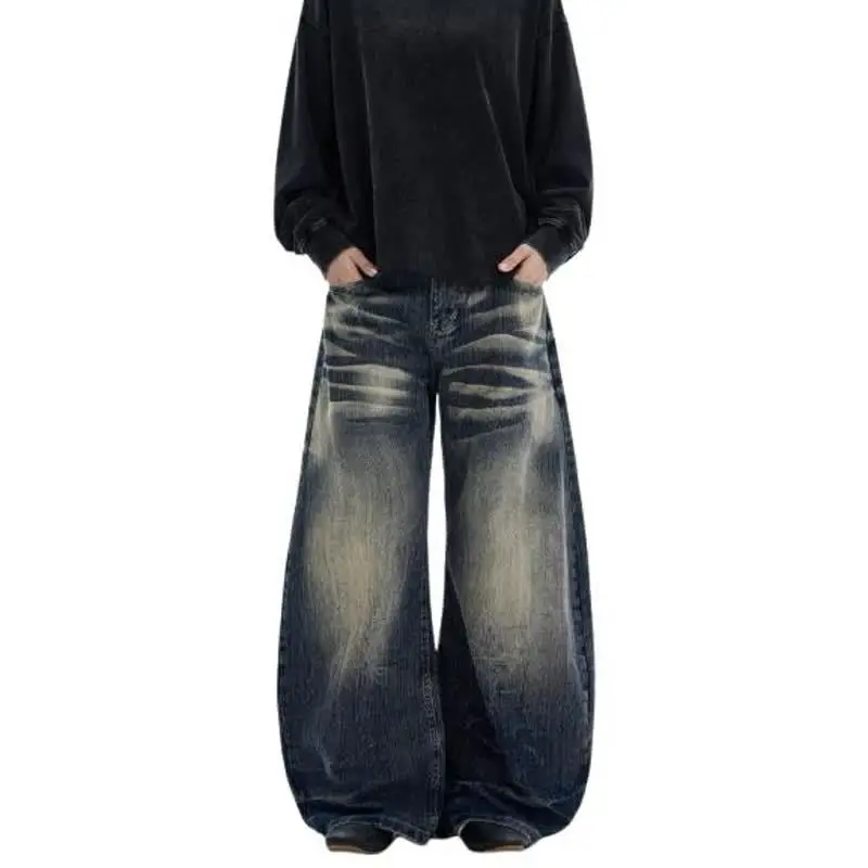HKSH Women American Retro Jeans Distressed Washed Versatile Casual Vintage High Street Y2K Denim Pants New Spring Autumn HK20451