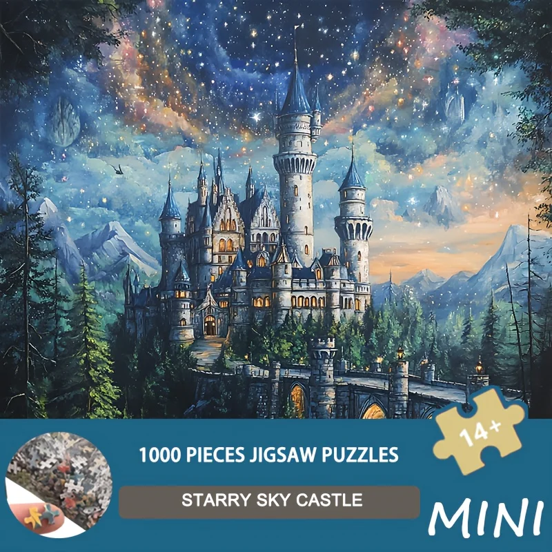 

Mini Size 1000pcs Jigsaw Puzzle Micro Starry Sky Castle Glowing Paper Fantasy Lovers 38x38cm Puzzle for Brain Training
