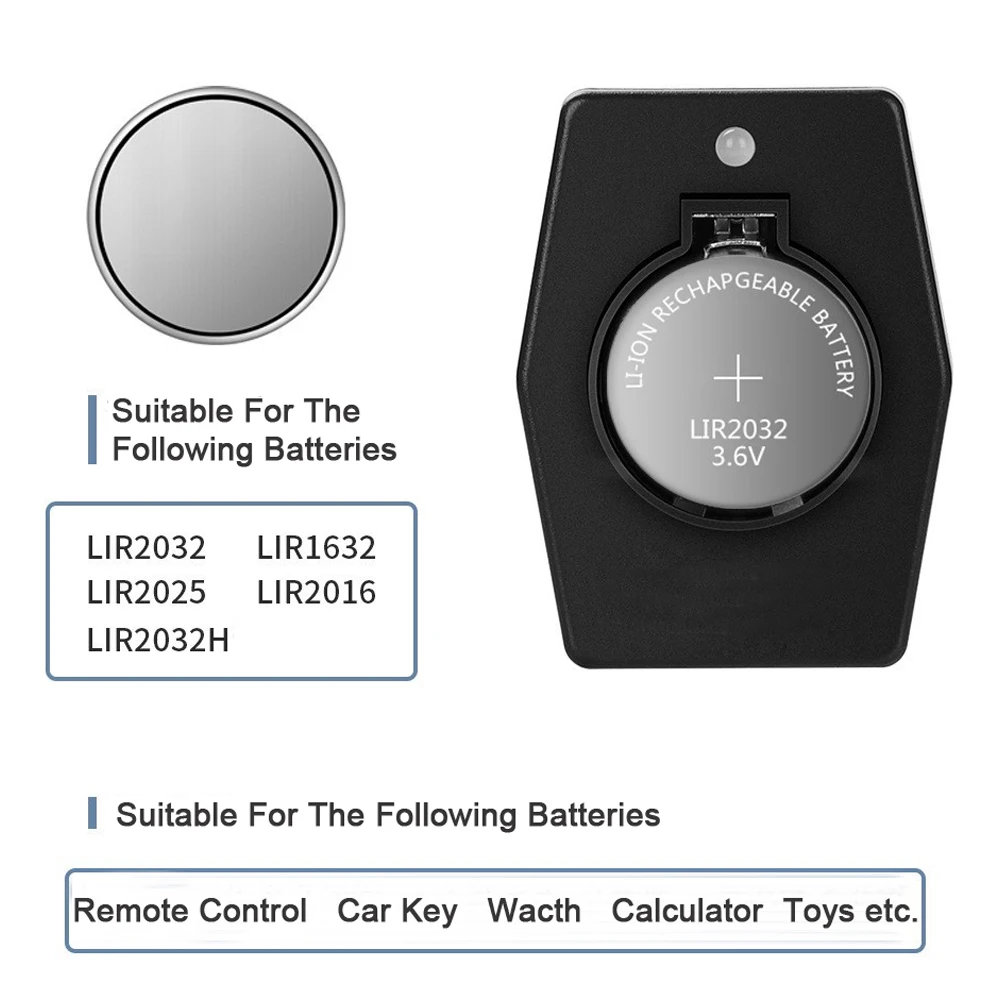 Portable Mini Button Cell Battery Charger LIR2032H LIR1632 LIR2025 LIR2016 Type-C Charge 3.6V Li-ion Cell Batteries Charger