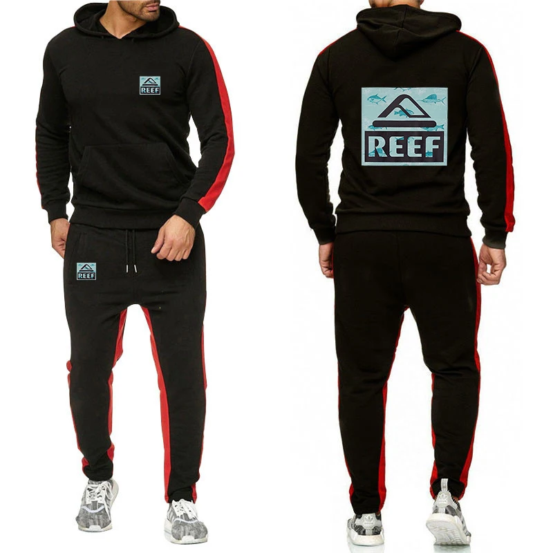 

2024 New Fashion Men Reef Logo Spring and Autumn Tracksuit Hoodie Solid Color Hooded Pullover + Pant Suit Comfortable Casual Set