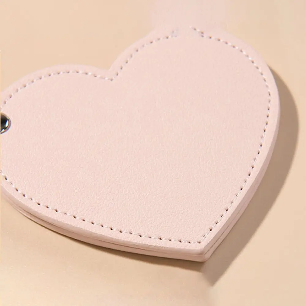 Cute Portable Heart Compact Mirror Unbreakable Solid Color Makeup Mirror Ultra-thin PU Leather Makeup Tool Travel