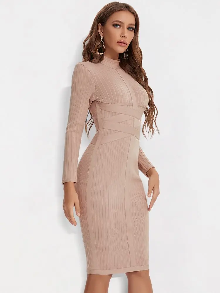 knee length dresses for ladies Mabelle Haute- Long Sleeve Rhinestone Bustier Bandage Dress (NEW) main image 1