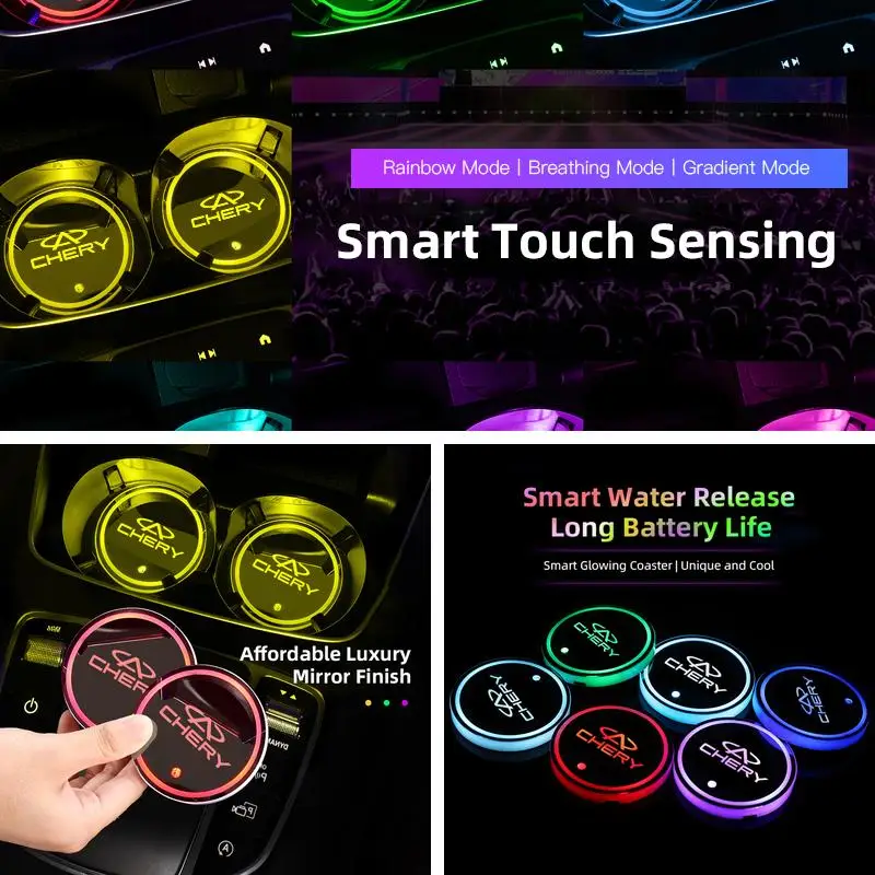 Fit Chery Tiggo 7 Pro 8 4 5 3 2 T11 5X Amulet Fora QQ IQ Fulwin Arrizo 5 Car Cup Holder Luminous Coaster Pad Accessories