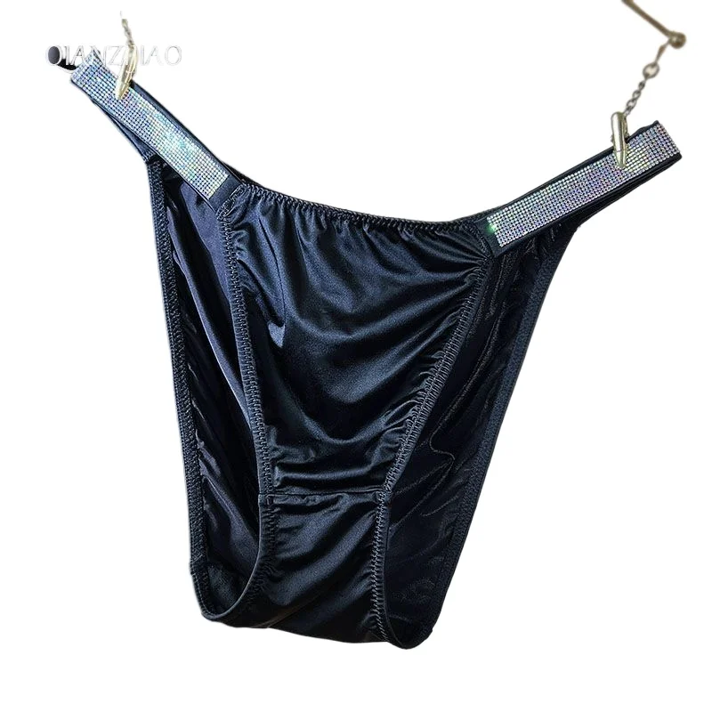 

[Высокое качество] Атласное нижнее белье большого размера с поясом Flash Diamond Мягкие и приятные для кожи Высококачественные трусы со средней талией Трусики с запахом на бедрах