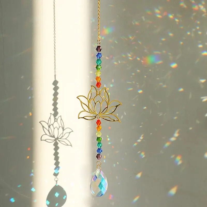 

1Pc Lotus Crystal Wind Chime Charms Made Of Metal And GlassFor Home Light Gathering Decoration OutdoorGarden Sun Catchers Crafts