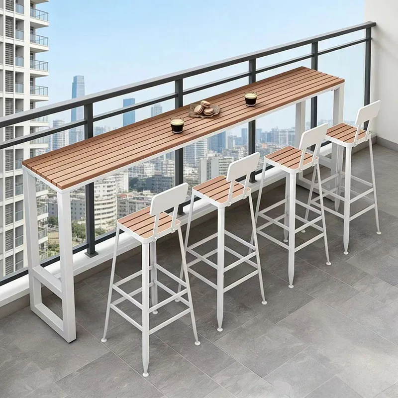 

Outdoor coffee shop wall narrow table outdoor leisure bar table and chair combination