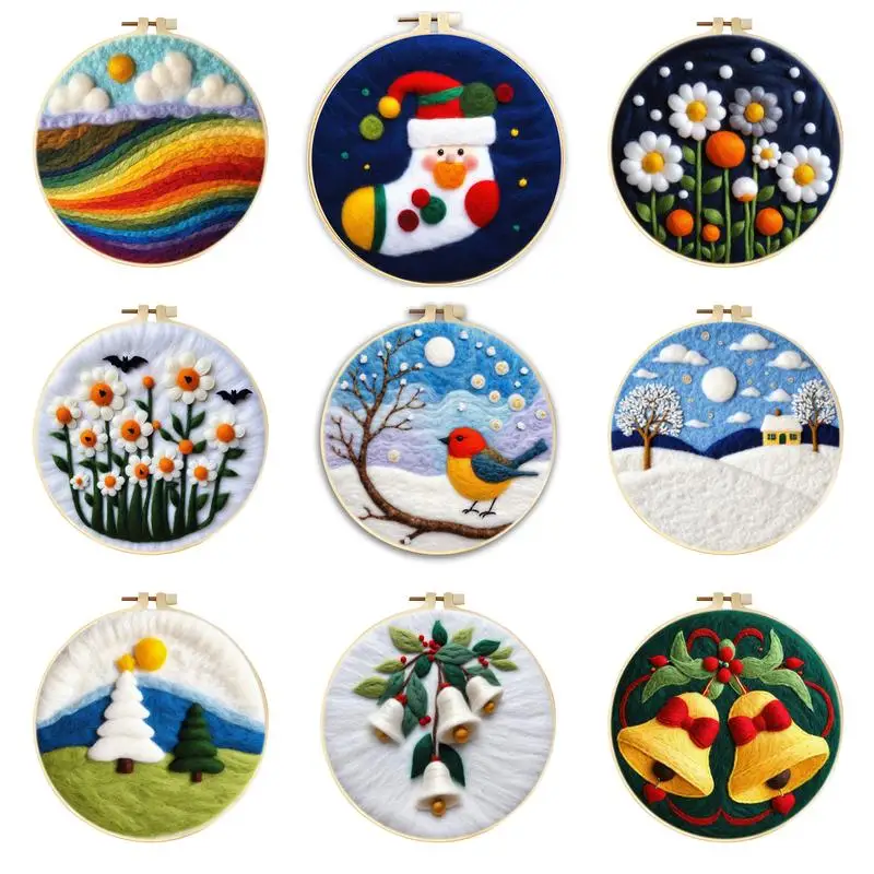 

RUOPOTY Colorful Mountain Pattern Diy Needle Felting Painting Kit Complete Handcraft Wool Felt Set With Embroidery Hoop Tools Fa