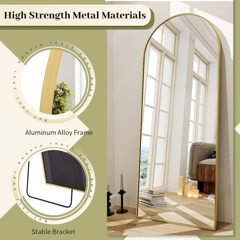 Miroir complet arqué – Miroir de sol 65x24 pour suspension murale ou penchée, miroir de sol en arc élégant avec support pour la décoration de la maison