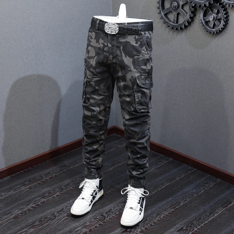 Mode Streetwear Männer Jeans Camo große Tasche lässige Cargo hose Hombre Bottom Reiß verschluss Designer Hip Hop Jogger Männer Hose