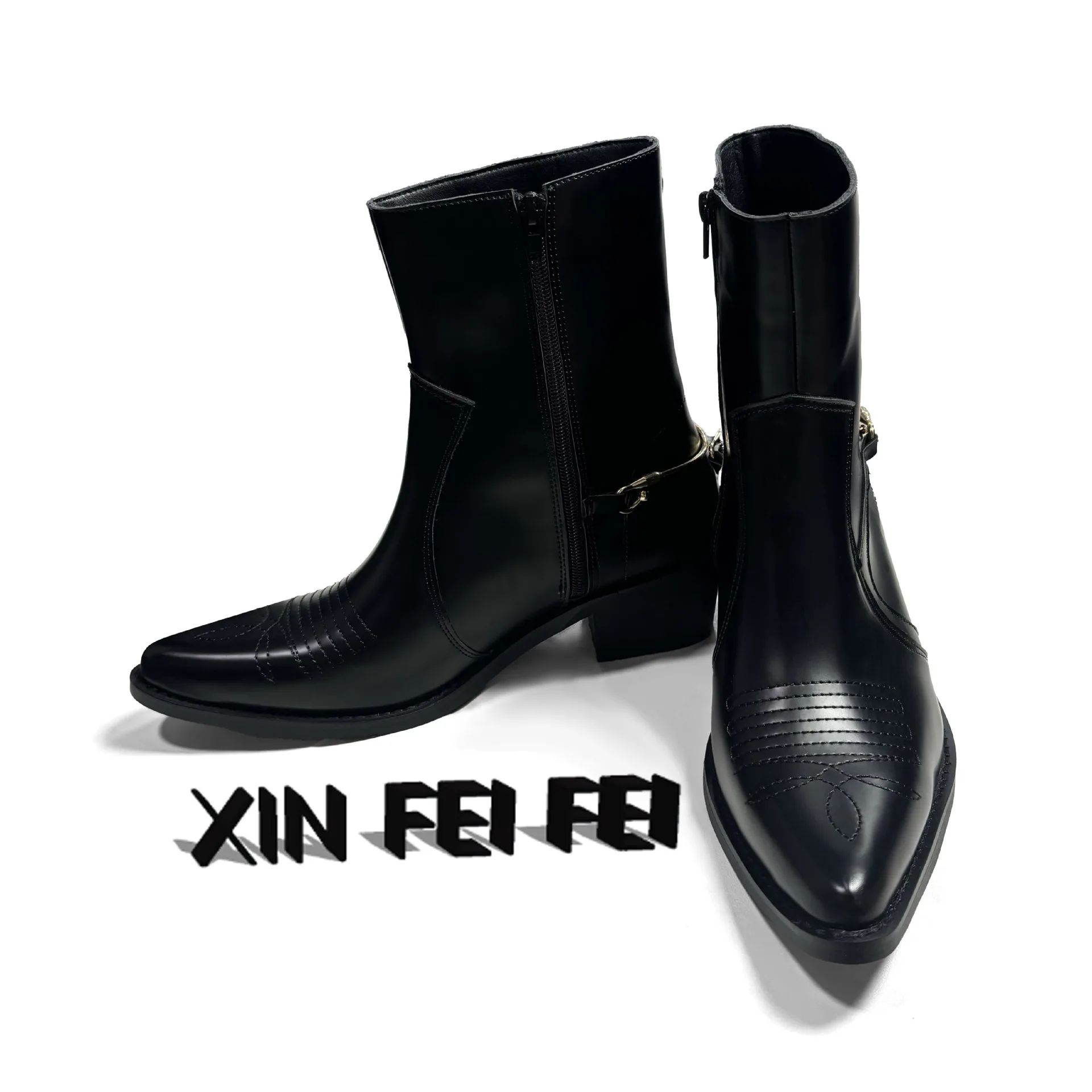 

Мужские кожаные короткие ботинки челси с заостренным носком и боковой молнией, черные, модные, персонализированные, весна-лето 2026