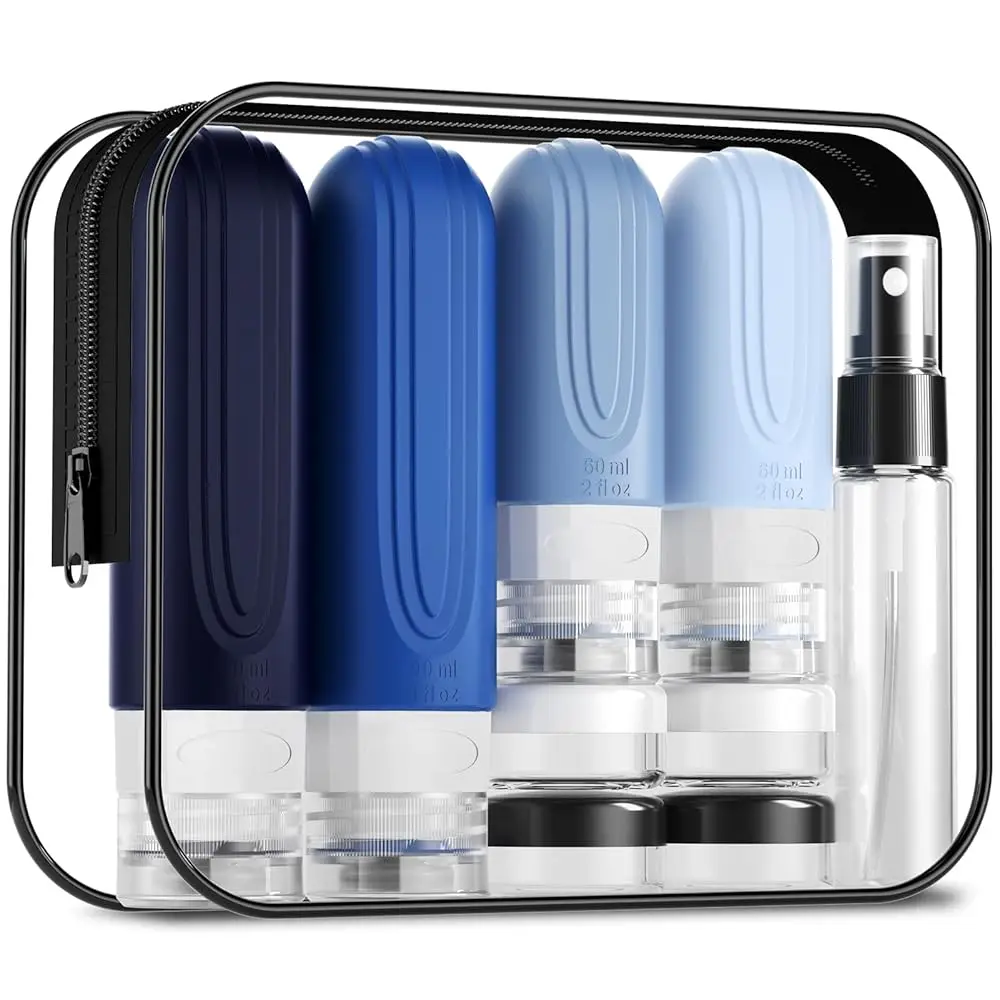 

Набор из 16 дорожных флаконов для туалетных принадлежностей, одобренные TSA силиконовые контейнеры для туалетных принадлежностей, герметичные многоразовые емкости для жидкостей.