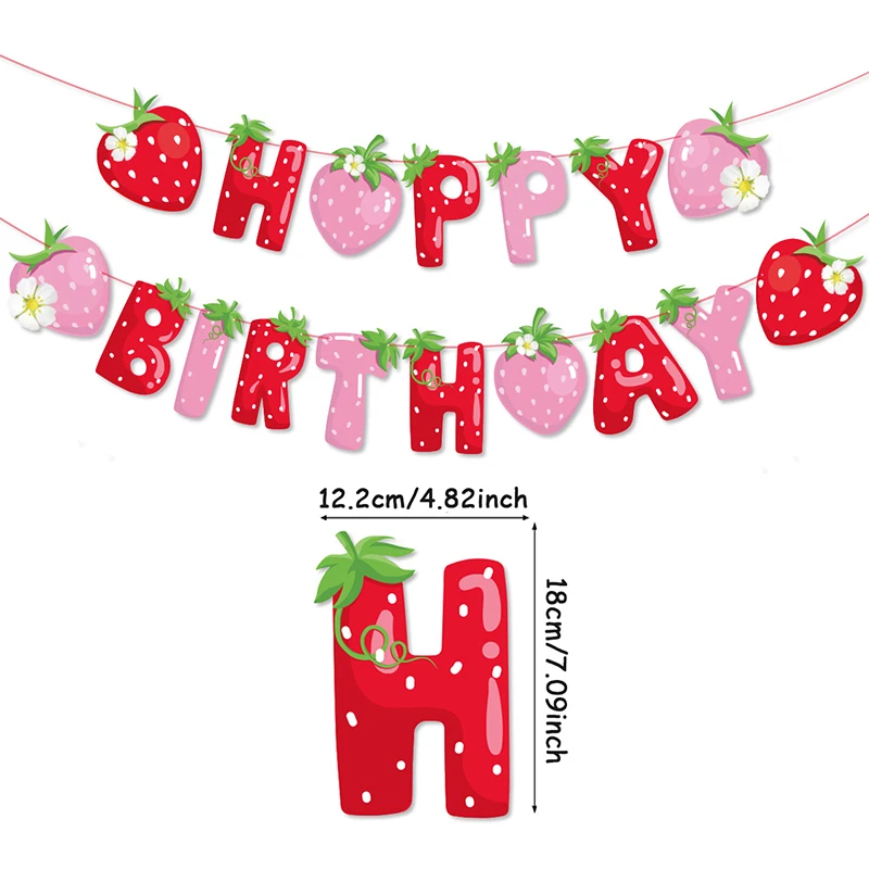 Strawberry Birthday Party Decoration Set Happy Birthday Banner Balloon Cake Decoration Plugin Garden and Room Party Supplies