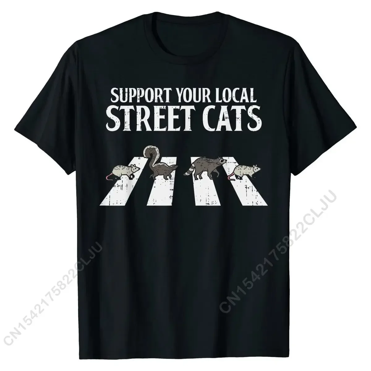 Support Your Local Street Cats Parody Racoon Skunk Opossum T-Shirt Gift Cotton Men's Tops Shirt Fitness Tight Graphic Tshirts