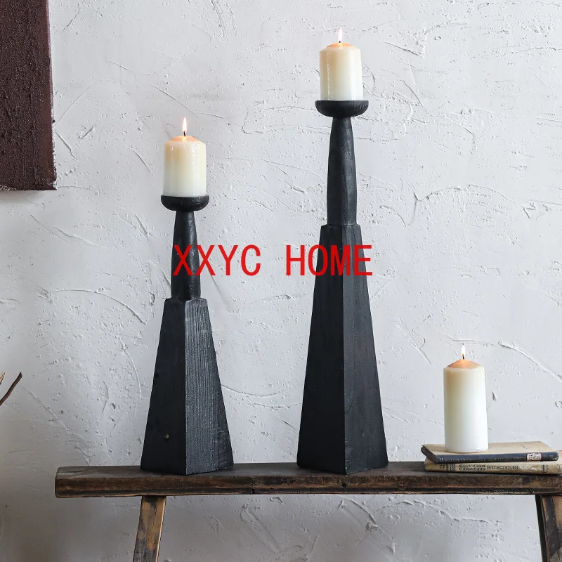 Black Trapezoid Wooden Candle Stand Decoration Hallway Decoration