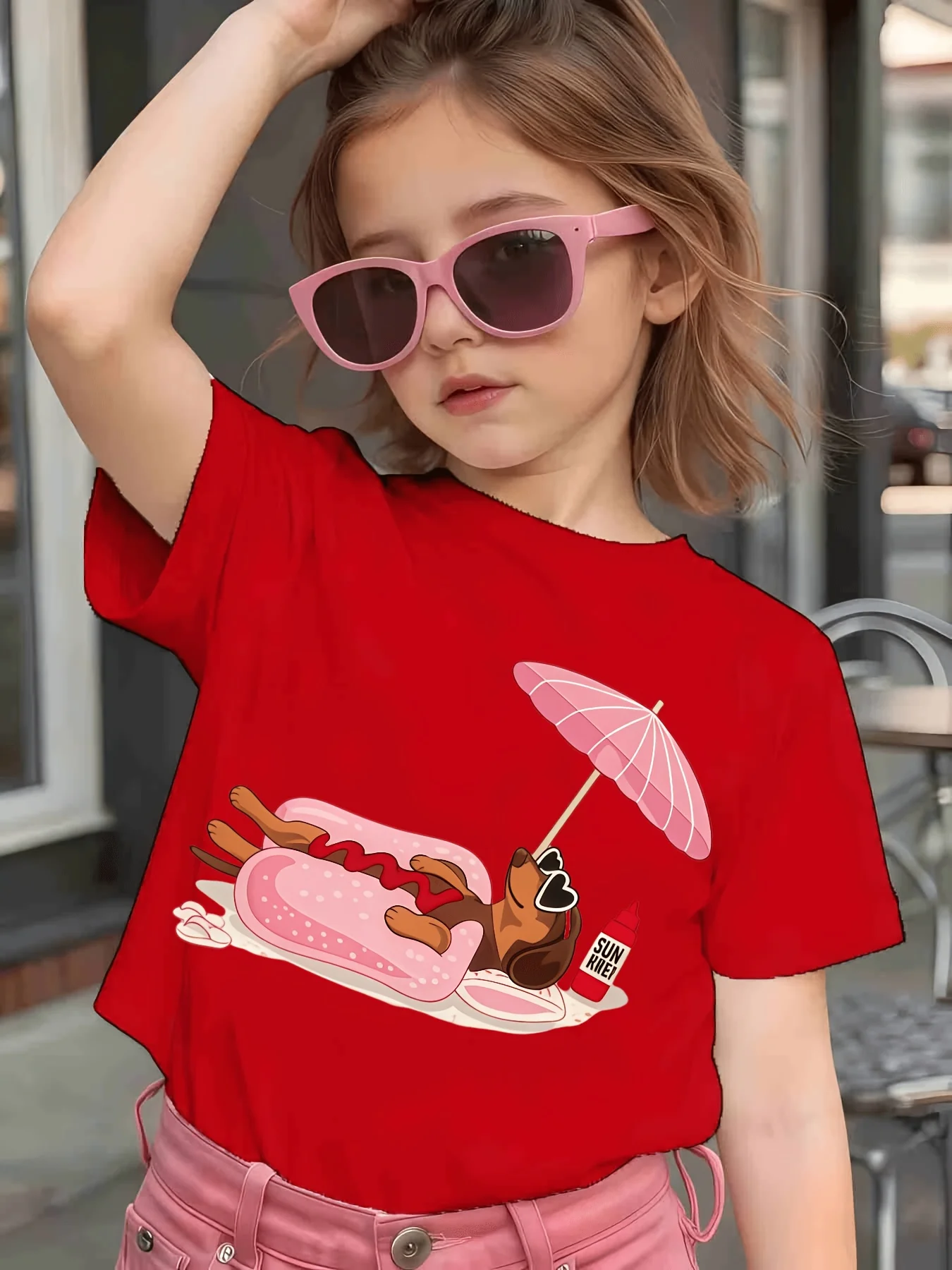 Vacation Dachshund Hot Dog Umbrella Print Kids T Shirt Boys Girls Family Matching Cotton Short Sleeve Casual Tee For Toddler Kid