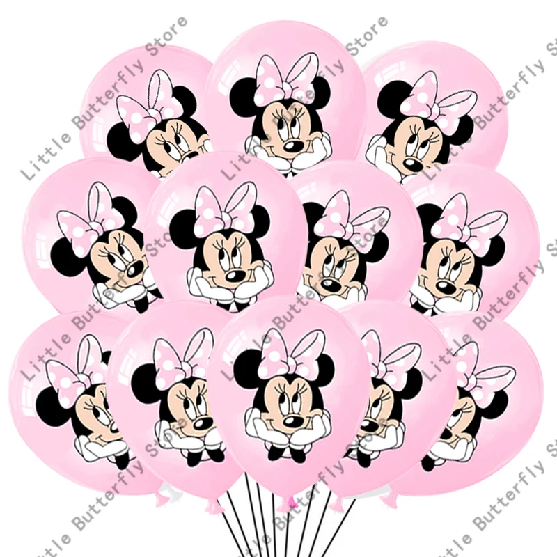 Disney-globos de látex de Minnie Mouse, suministros para fiestas, decoraciones para fiestas de cumpleaños, 10/20/30 piezas, 12 pulgadas