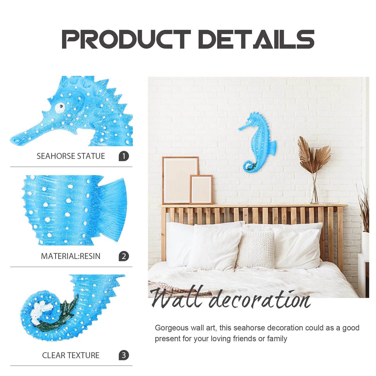 

Seahorse Wall Art Decoration Resin Statue Vivid Texture Lightweight Home Decor Indoor Outdoor Hanging Garden Porch