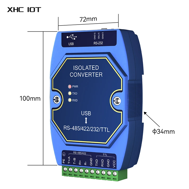 CH340 Optical Isolated Industrial Converter USB to RS485/RS232/TTL Converter With Type-C Interface XHCIOT E810-U15C DC4.5~5.5V