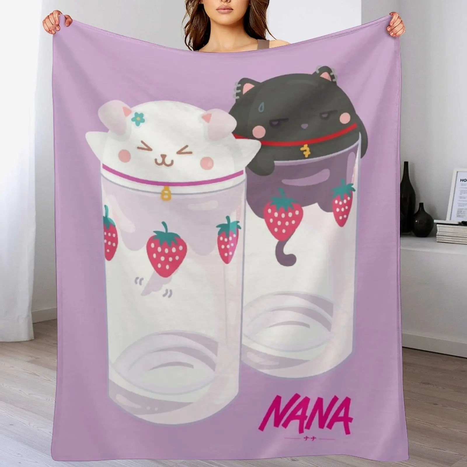 

Nana & Hachi - Strawberry glasses Throw Blanket Decorative Sofa Personalized Gift Luxury Designer Blankets