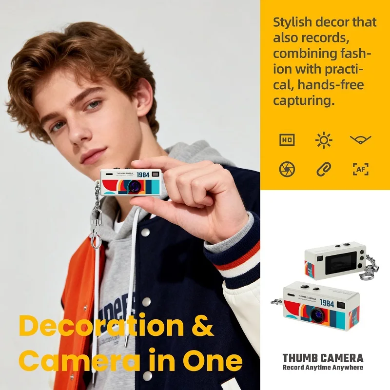 Mini Thumb Camera Toy: Backpack Clip-On Wearable with Screen HD Photo/Video Portable Keychain Gear for Students Phone Vlogging