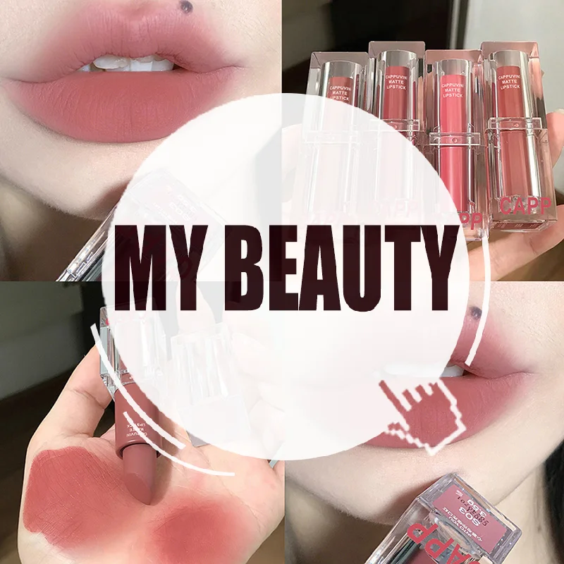 카푸비니 투명 아크릴 립스틱 6색 립스틱 섹시한 여성 벨벳 매트 립글로스 틴트 롱래스팅 방수 립 메이크업