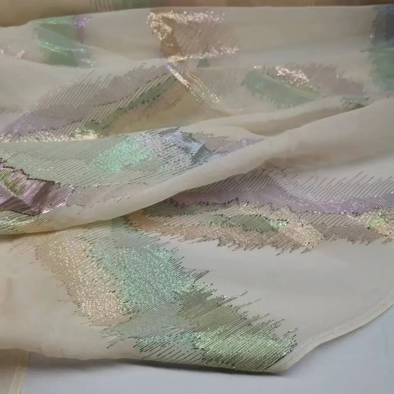 Colorful Silk Brocade Shimmer Metallic Jacquard Shiny Saree Scarf Fabric DIY Sewing Material