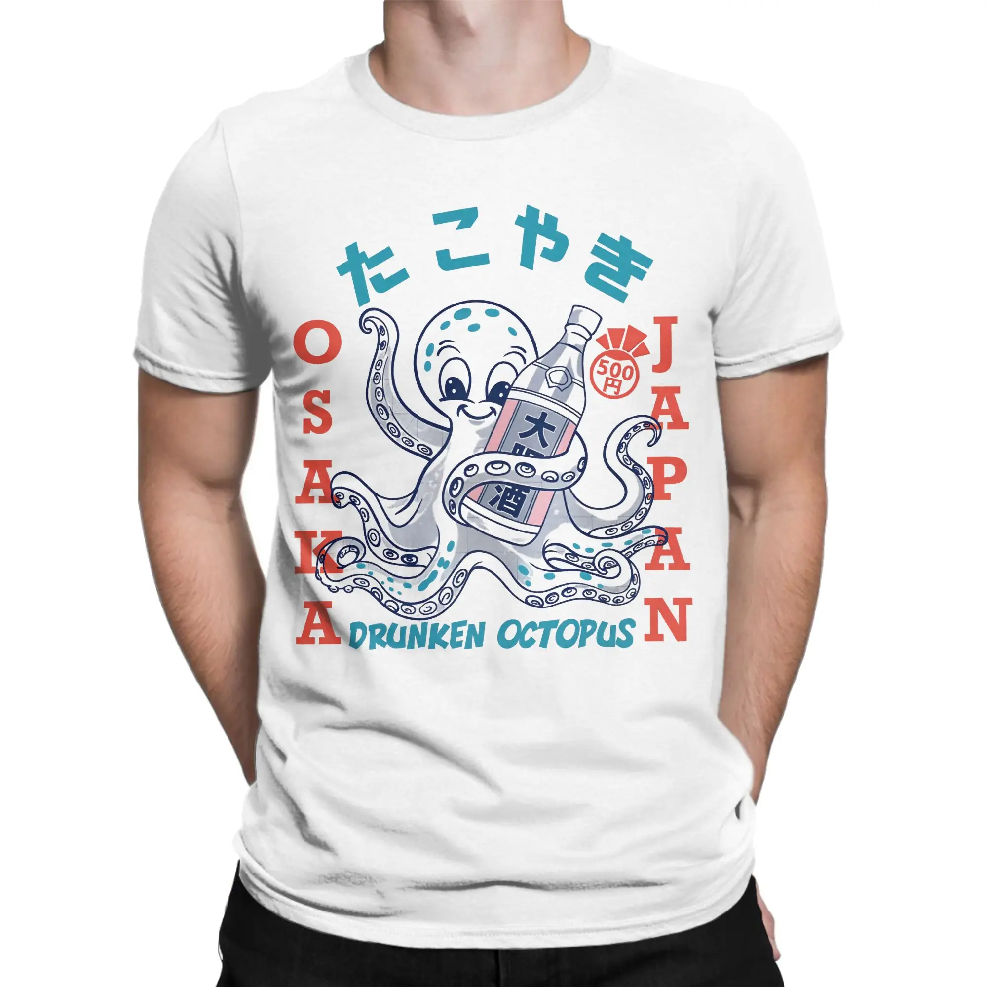 Osaka Drunken Octopus Japanese Style T-Shirts Men  Unique 100% Cotton Tees O Neck Short Sleeve T Shirts Original Tops