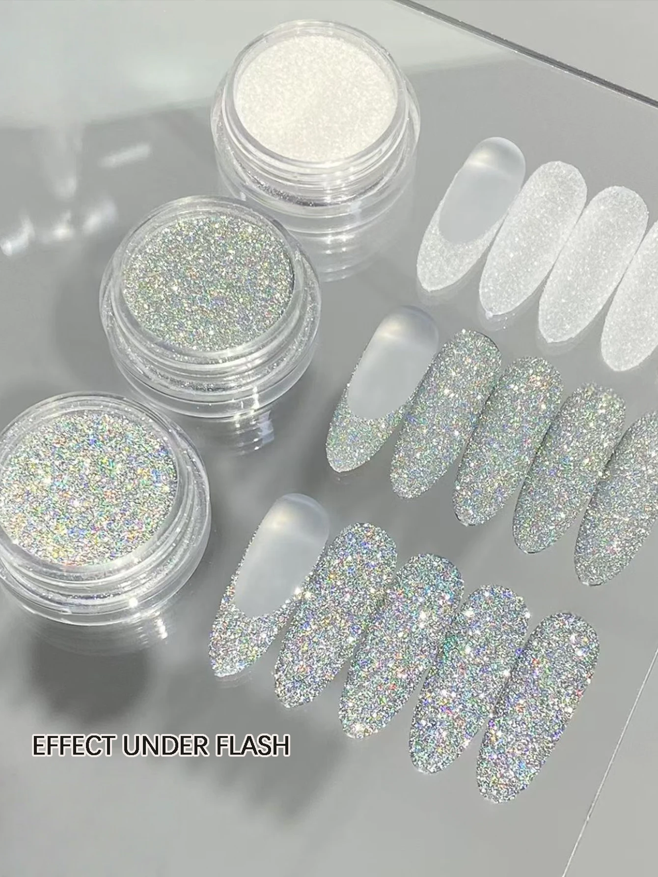 3-delige set wit en gekleurd laser strass nagellakpoeder gemengd met nail art materialen voor bruiloft nail art, mage na