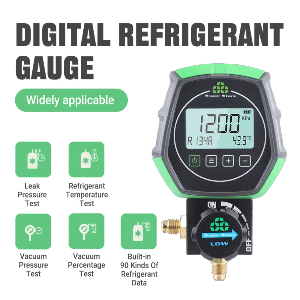 

Набор цифровых манометров хладагента с измерением вакуумного давления, диапазон 0-6000 кПа для зарядки и обнаружения утечек HVAC R134a R22