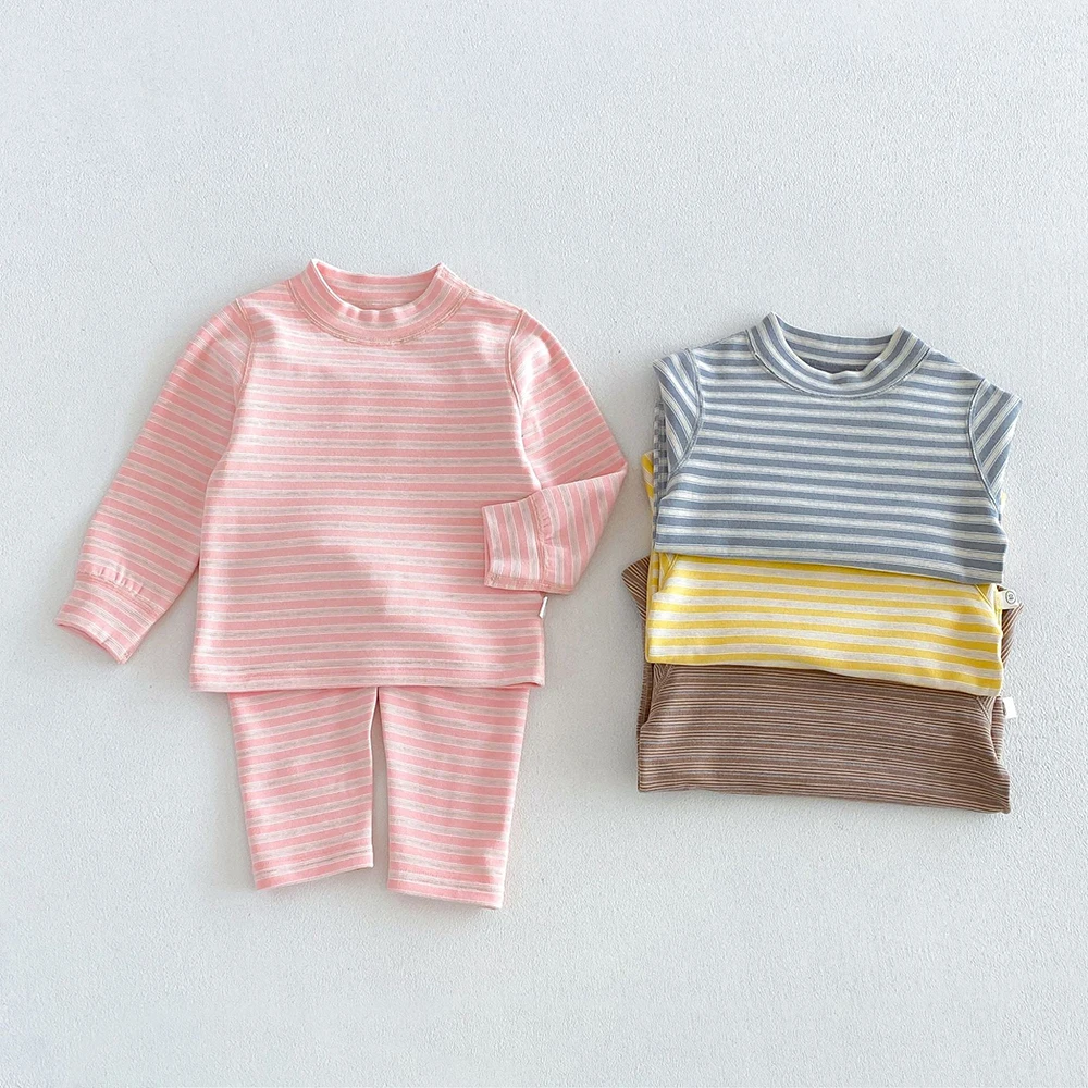Autumn Pajamas for Children 1-6T Stripe Kids Pajamas Warm Boys Sleepwear 4 Colors Girls Homewear Set