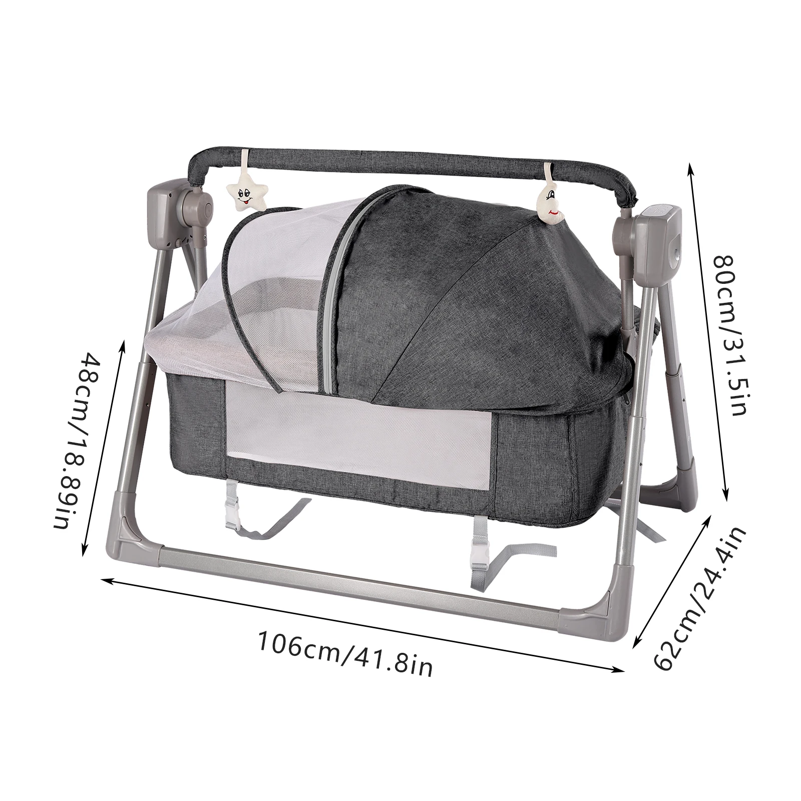 Baby Bassinet with Bluetooth Music and Vibration, Adjustable Speed, Foldable Design, Safe and Comfortable for Babies Under 36
